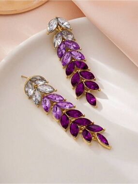 Gold-Tone Purple & Clear Marquise Drop Earrings